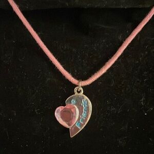 13” pink corded became with 1” engraved Best Friends pendant with pink crysta
